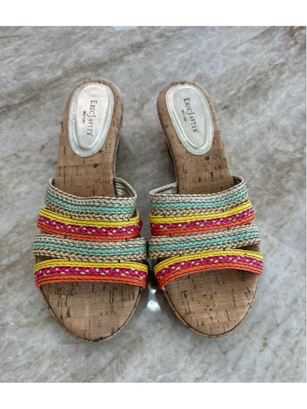 Eric Javits Multi-color Cork Wedge Sandals. 10.5 non slip bottoms. Cork overlay